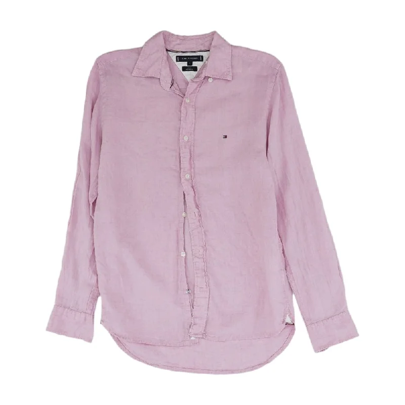 Men's Shirts with CollarsPink Solid Long Sleeve Button Down