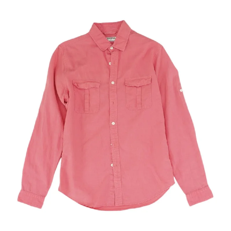 Men's Shirts with Elastic WaistbandsPink Solid Long Sleeve Button Down
